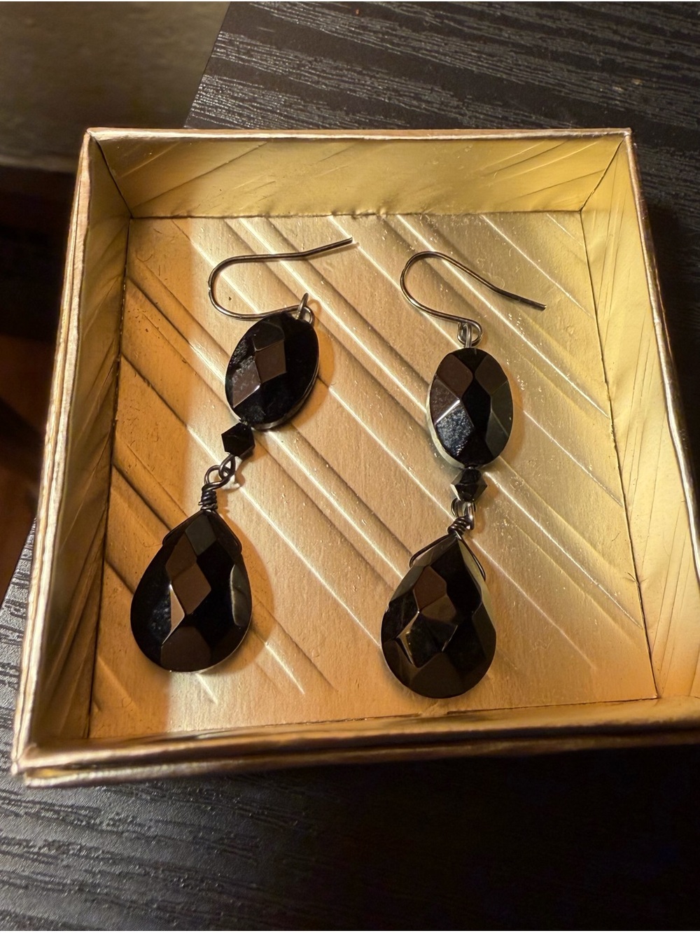 White House Black Market Black Faceted Drop Earrings and two Bracelets